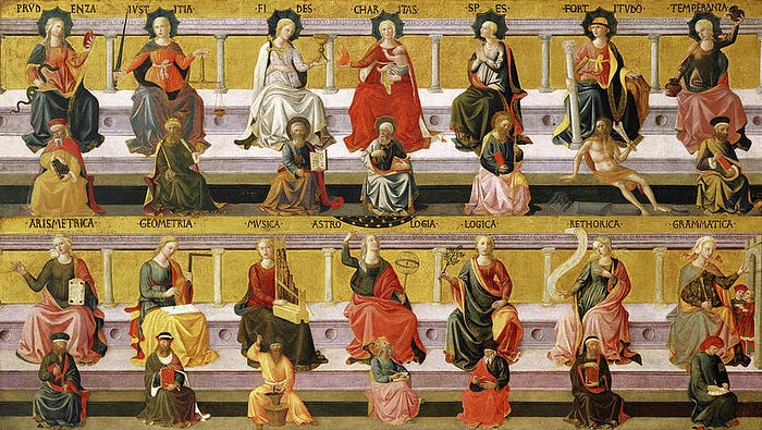 Sete virtudes e sete artes liberais por Francesco Pesellino